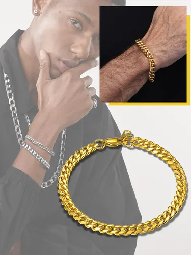 Miniatura 2 de PROSTEEL Pulsera de acero inoxidable para hombres y mujeres, elegantes pulseras de eslabones cubanos, chapado en oro negro de 18 quilates, ancho