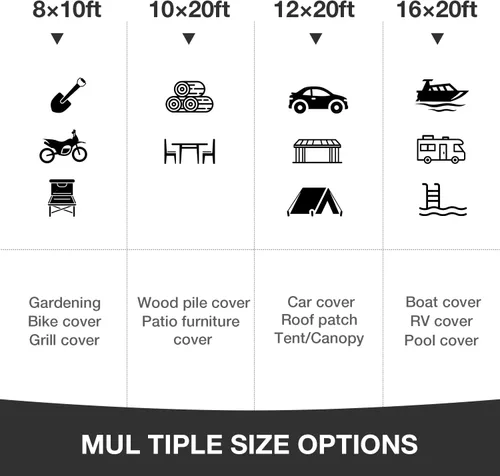 Miniatura 6 de Pattiumo Lona impermeable de 8 x 10 pies y 14 mil de lona resistente multiusos, cubierta protectora impermeable, resistente a los rayos UV, todo