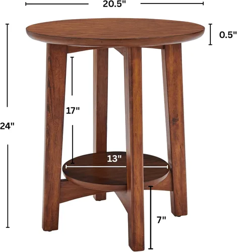 Miniatura 3 de Alaterre Furniture Monterey - Juego de 2 mesas auxiliares redondas con estante de almacenamiento, mesita de noche moderna de mediados de siglo