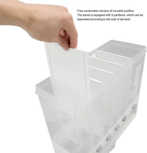 Miniatura 7 de Dispensador de arroz, dispensador de alimentos secos de 6 rejillas montado en la pared, recipientes grandes de almacenamiento de cereales secos