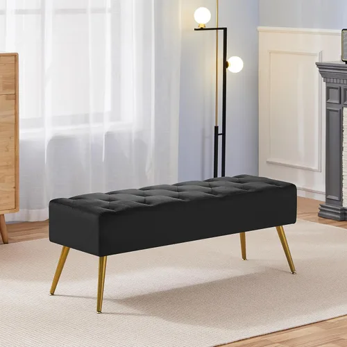 Miniatura 4 de Topeakmart Banco de comedor, banco de comedor con botones para cocina, banco de comedor tapizado, banco de comedor con base de metal dorado