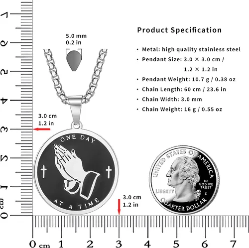 Miniatura 5 de Yaumatea Collar de oración de serenidad con manos en oración, colgante de moneda para hombres y mujeres, señores, oración, versículo bíblico