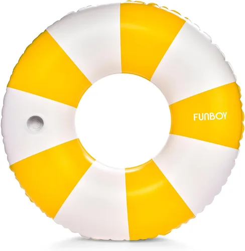FUNBOY Tubo inflable gigante vintage de rayas naranjas para piscina con portavasos de 48" | Gran flotador de piscina para adultos | Juguetes de