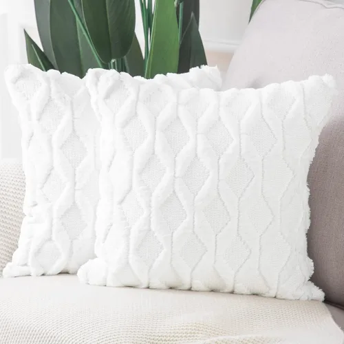 Miniatura 9 de MADIZZ Juego de 2 fundas de almohada decorativas de terciopelo de lana corta de poliéster suave de 22 x 22 pulgadas, fundas de cojín cuadradas beige