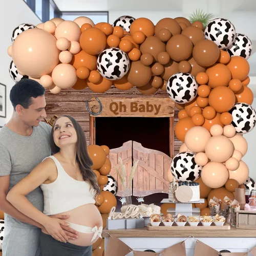 Miniatura 6 de JOGAMS Kit de guirnalda de arco de globos de vaca con 163 globos con estampado de vaca marrón desnudo para granja, vaquera occidental, temática