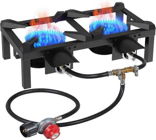 Miniatura 8 de Bestfire Estufa de propano individual de 13 pulgadas, 90,000 BTU, quemador portátil de hierro fundido para exteriores con regulador ajustable