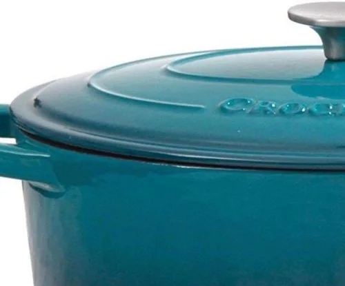 Miniatura 2 de Crock-Pot Artisan - Horno holandés redondo de hierro fundido esmaltado de 5 cuartos de galón, color verde azulado degradado, utensilio de cocina
