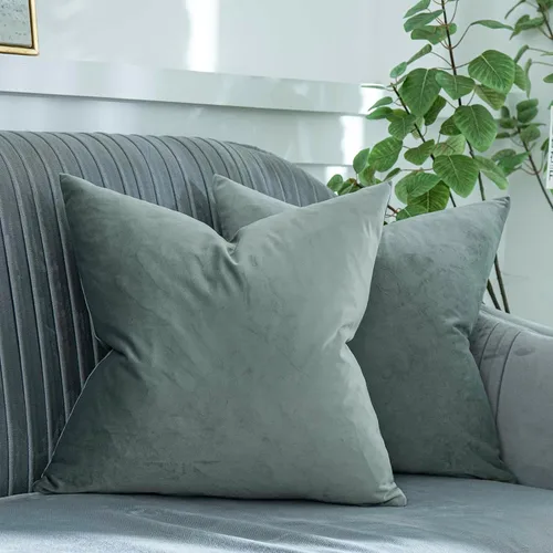 Miniatura 18 de Juego de 2 fundas de almohada decorativas de terciopelo de 14 x 14 pulgadas con cremallera, fundas de cojín cuadradas suaves y lisas de lujo