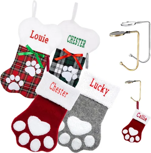Miniatura 43 de Calcetines de Navidad personalizados para perros y gatos, calcetín de Navidad bordado con nombre personalizado en forma de pata de mascota o hueso