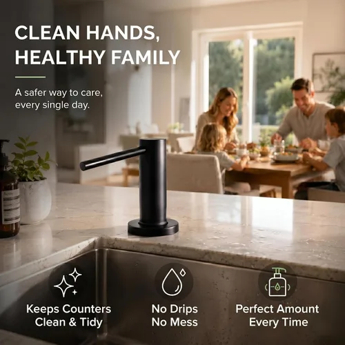 Miniatura 2 de Dispensador de jabón para fregadero de cocina, dispensador de jabón negro integrado, bomba de jabón de acero inoxidable con tubo de extensión de 40