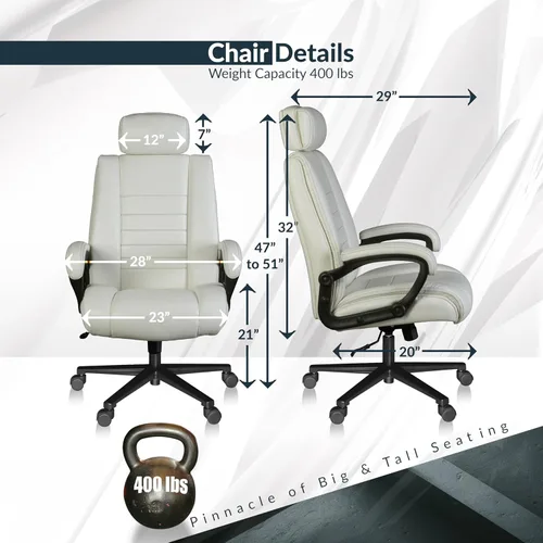 Miniatura 3 de Romig DuraForce - Silla de oficina grande y alta, 400 libras, silla de escritorio ejecutiva resistente con asiento extra ancho, respaldo alto, silla