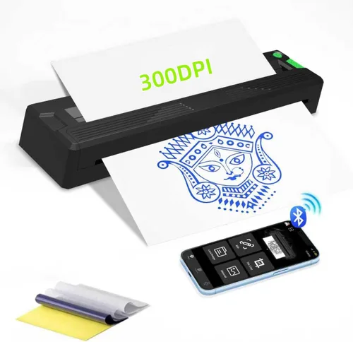 Impresora de plantillas de tatuajes, para principiantes y artistas, portátil, inalámbrica, Bluetooth, térmica, sin tinta con 3 piezas de papel de