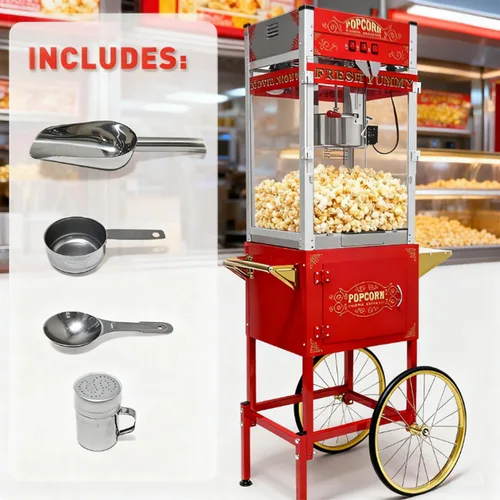 Miniatura 6 de Máquina comercial para hacer palomitas de maíz, carrito profesional de 28 onzas con hervidor de agua, máquina de palomitas de maíz vintage