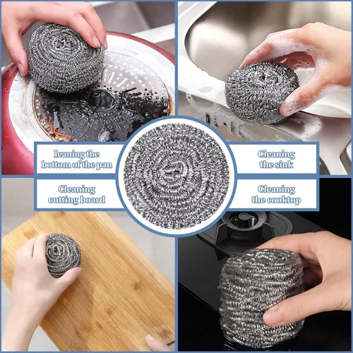 Miniatura 7 de Esponjas de fregado de acero inoxidable para fregar, sartén limpia y lana de acero para cocina y baño