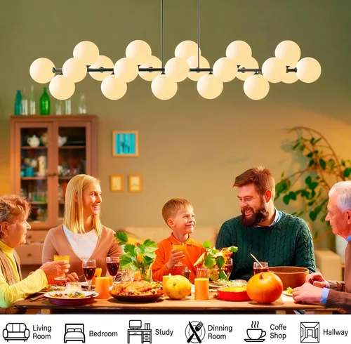 Miniatura 6 de Lámpara de araña moderna Sputnik Earth de cristal, 22 luces, 69 pulgadas, estilo de mediados de siglo, lámpara de techo semiempotrada, adecuada