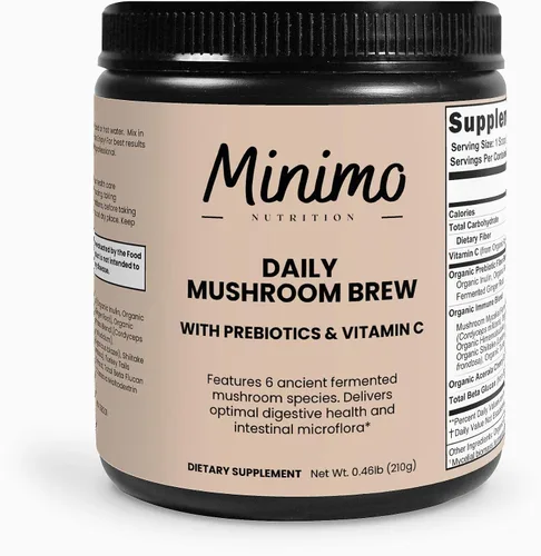 Mezcla orgánica de hongos con fibra prebiótica, extracto de té verde y vitamina C para digestión, energía e inmunidad, 30 porciones