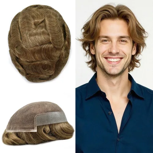 Miniatura 51 de LYRICAL HAIR Sistema de cabello humano con encaje frontal francés para hombres, tupé de piel de polietileno para hombres, línea capilar natural