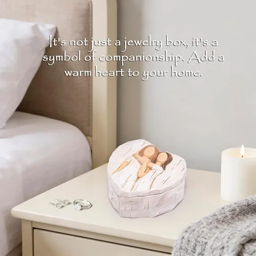 Miniatura 5 de Hodao Joyero en forma de corazón con "Love You Sis.", decoración de resina con efecto tallado en madera, regalo significativo para cumpleaños