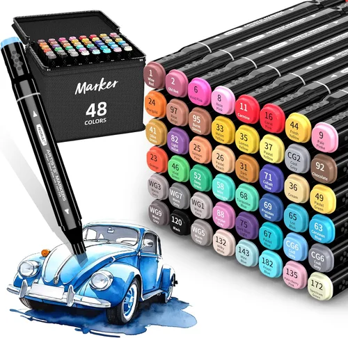 Marcadores de alcohol, 48 colores de doble punta para libros de colorear para adultos, dibujos, bocetos, fabricación de tarjetas, muy adecuados para