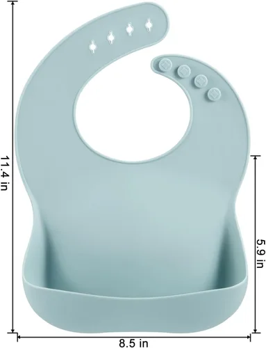 Miniatura 2 de PandaEar Paquete de 3 baberos de silicona para niños y niñas para bebés y niños pequeños, babero de alimentación impermeable con recogedor de Azul