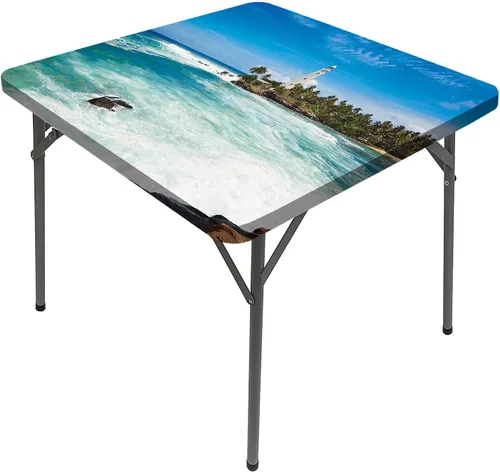 Mantel cuadrado para mesa de faro, isla tropical, palmeras onduladas para el hogar, se adapta a mesas de 24 x 24 pulgadas, ideal para cocina del