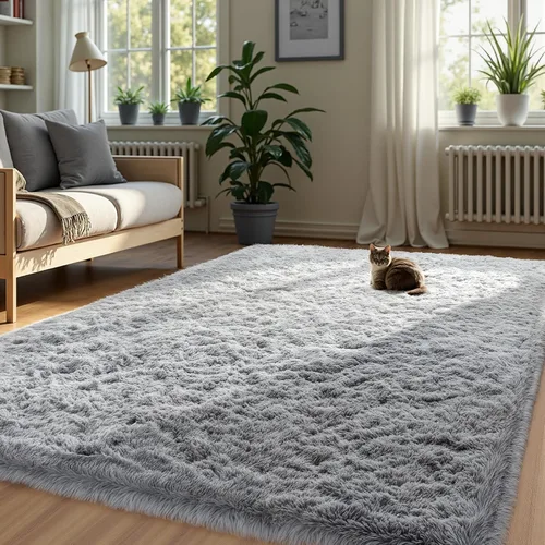 Miniatura 28 de Zentavio Alfombras de área para sala de estar, alfombras grises para dormitorio, alfombra de 4 x 6, alfombra mullida, peluda y suave, shag estética