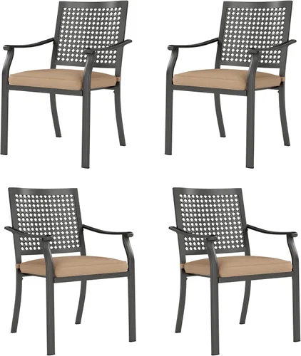 Miniatura 11 de PHI VILLA Juego de 2 sillas apilables de hierro forjado para patio, sillas de metal portátiles negras para exteriores, soporta 300 libras, ideal