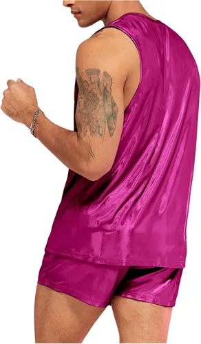 Miniatura 2 de WDIRARA Conjunto de 2 piezas para hombre, camiseta sin mangas holográfica y pantalones cortos con cordón