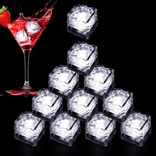 Miniatura 12 de Cubos de hielo iluminados para bebidas, 48 cubos de hielo LED azules activados por líquidos, que brillan en la oscuridad, cubos de hielo