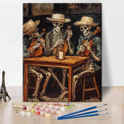 TUMOVO Pintura por números para adultos, esqueletos, tocando violín, kits de pintura de números de vaquero por números, pintura al óleo para adultos