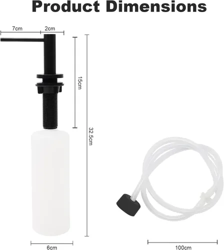 Miniatura 6 de Dispensador de jabón para fregadero de cocina, dispensador de jabón negro integrado, bomba de jabón de acero inoxidable con tubo de extensión de 40