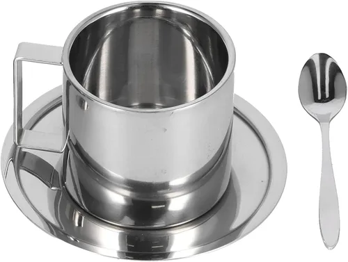 Zerone Juego de 3 tazas de café aisladas de acero inoxidable de doble pared, tazas de té con leche con cuchara, tazas para café, café con leche, té,