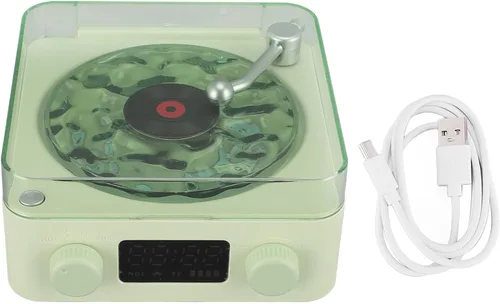 Altavoz Bluetooth con luz ambiental y pantalla de tiempo, estilo reproductor retro, 3 en 1, multifuncional, pequeño, estéreo, inalámbrico, para Verde