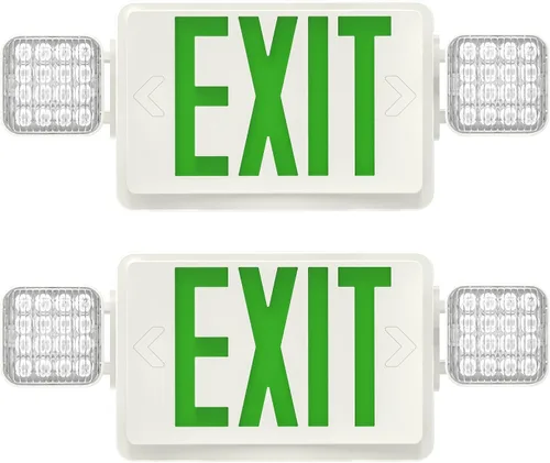 Miniatura 11 de 1 paquete de luces LED verdes con dos cabezales ajustables, iluminación de salida combinada con baterías de respaldo/listado UL, montaje en pared