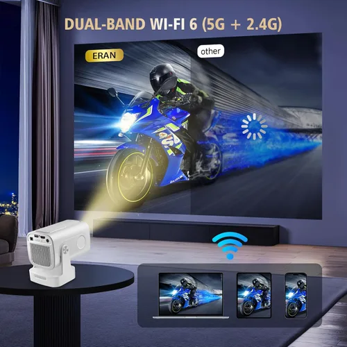 Miniatura 4 de Proyector portátil HY260 PRO MINI actualizado, soporte nativo 1080P para resolución 4K con Bluetooth 5.4 WIFI6 300 ANSI Android 11,180° giratorio