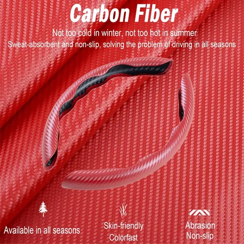 Miniatura 6 de Funda de volante de fibra de carbono, juego de 2 piezas con diseño de mariposa segmentado de agarre antideslizante y cómodo, fácil instalación
