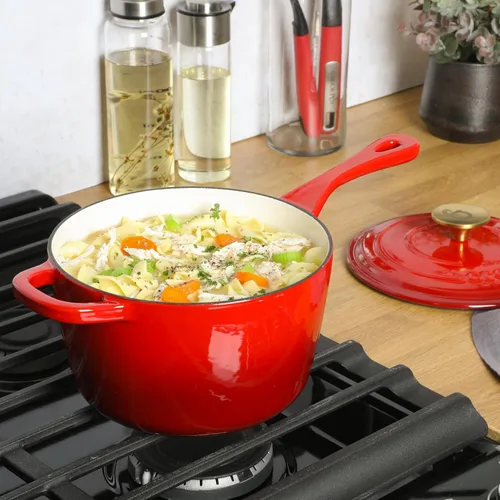 Miniatura 2 de Crock-Pot Cacerola de Hierro Fundido Esmaltado Europeo de 3 Cuartos con Tapa – Rojo Degradado, Utensilios de Cocina Duraderos Aptos para Horno