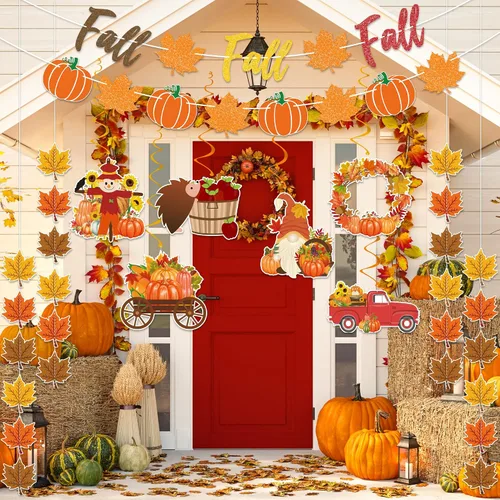 Miniatura 3 de Suministros de decoración de fiesta de otoño, NO DIY, el juego de decoración del hogar de otoño incluye pancarta de otoño con purpurina, guirnalda