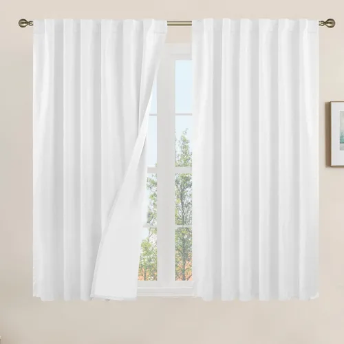 Miniatura 59 de LAMIT Cortinas de lino natural 100 % opacas para ventana, para dormitorio, 45 pulgadas, cortinas térmicas con textura de lino estilo granja