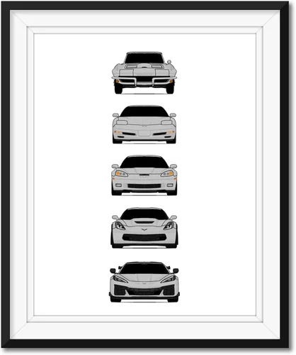 Miniatura 7 de Custom Car Posters Póster hecho a mano compatible con Chevy Corvette Z06 Generations e impresión de Chevrolet Corvette C2 C5 C6 C7 C8 Z15 Multi