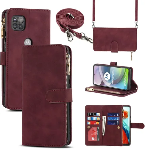 Funda tipo cartera para Motorola Moto One 5G Ace 2021 para mujeres y hombres con tarjetero, Moto G 5G 2020 Crossbody con correa para el hombro,