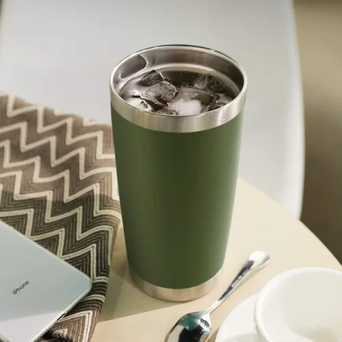 Miniatura 6 de DOMICARE - Vaso de acero inoxidable de 20 onzas con tapa, de pared doble aislada al vacío, taza de viaje, taza de café con recubrimiento en polvo