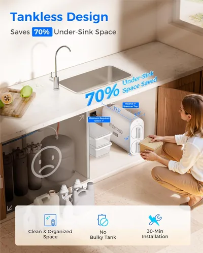 Miniatura 4 de Sistema de ósmosis inversa Waterdrop G2P600, sistema de filtro de agua RO sin tanque de 600 GPD, sistema RO debajo del fregadero, sistema