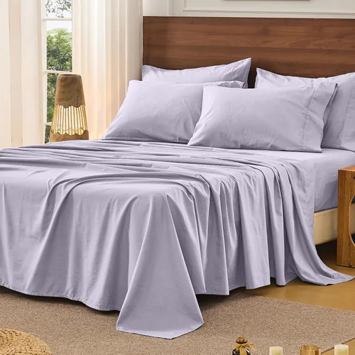 Miniatura 22 de Bedlifes Juego de sábanas de 100 % lino francés tamaño Queen, estampado floral, patrón botánico transpirable, bolsillo profundo de 16 pulgadas, 4