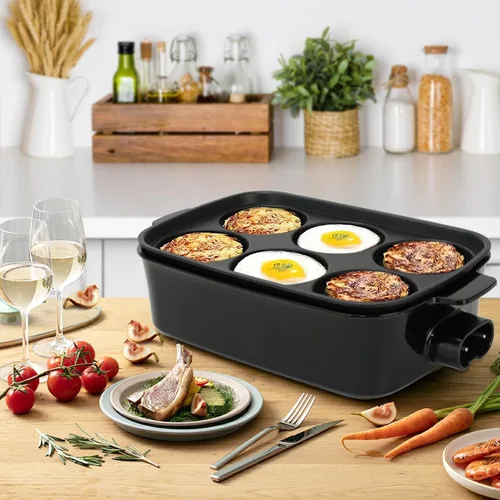 Miniatura 6 de AEWHALE Parrilla eléctrica multifuncional 3 en 1, sartén eléctrica antiadherente con tapas, parrilla de fiesta de 1400 W para cocinar carnes