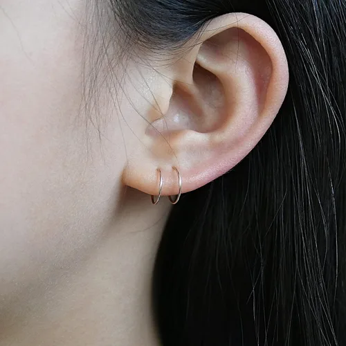 Miniatura 2 de 14k Rose Gold Filled Mini Huggie Hoop Earrings for Women Girls