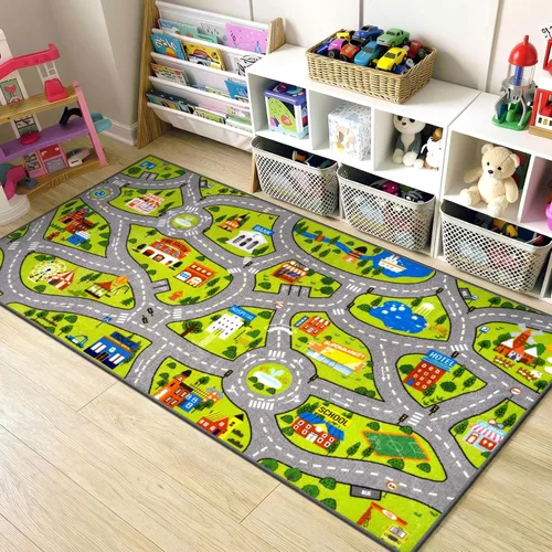 Miniatura 15 de STARUIA Alfombra de juego para niños, 60 x 32 pulgadas, ultra antideslizante, alfombra educativa para niños, alfombra de coche lavable