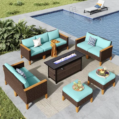 Miniatura 26 de MFSTUDIO Juego de 2 muebles de ratán para patio, sofá biplaza de mimbre para exteriores, juego de conversación para jardín, piscina, patio trasero