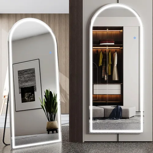 Antok Espejo LED de longitud completa con luz, espejo iluminado de cuerpo completo de 56 x 20 pulgadas con soporte, regulable y iluminación de 3