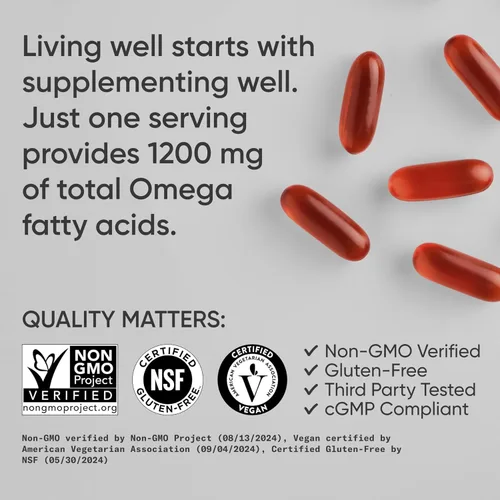 Miniatura 4 de Sports Research® Vegan Omega 3-6-7-9 - 1200 mg de Ácidos Grasos Omega de Espectro Múltiple Certificados Fórmula No OMG con Espino Cerval de Mar